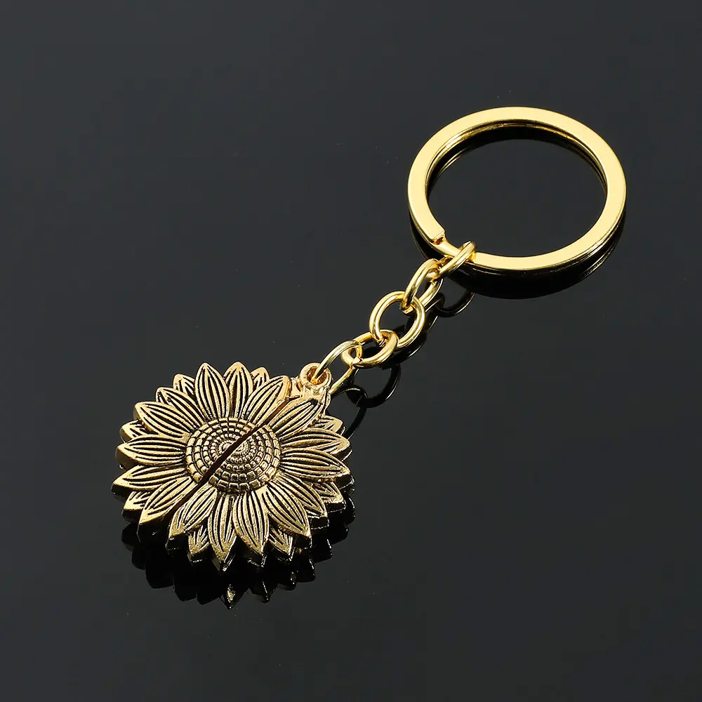 Sunflower Locket Keychain for Women, Metal Charm with 'Keep Going' Engraving, Positive Motivational Encouragement Gift