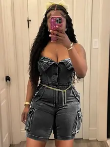 2437 Summer New Sexy Strapless Stretch Playsuit, Trendy Short Jumpsuit for Women, Fashionable Casual for Summer