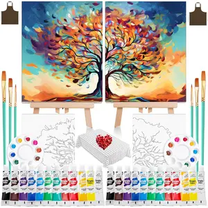 2-Pack 10''x12'' Couples Painting Kit Date Night, Sip and Paint Kit for Adults with Pre-Drawn Canvas (Easels Included), Perfect for Date Night Painting and Sip Parties (Tree of Life)