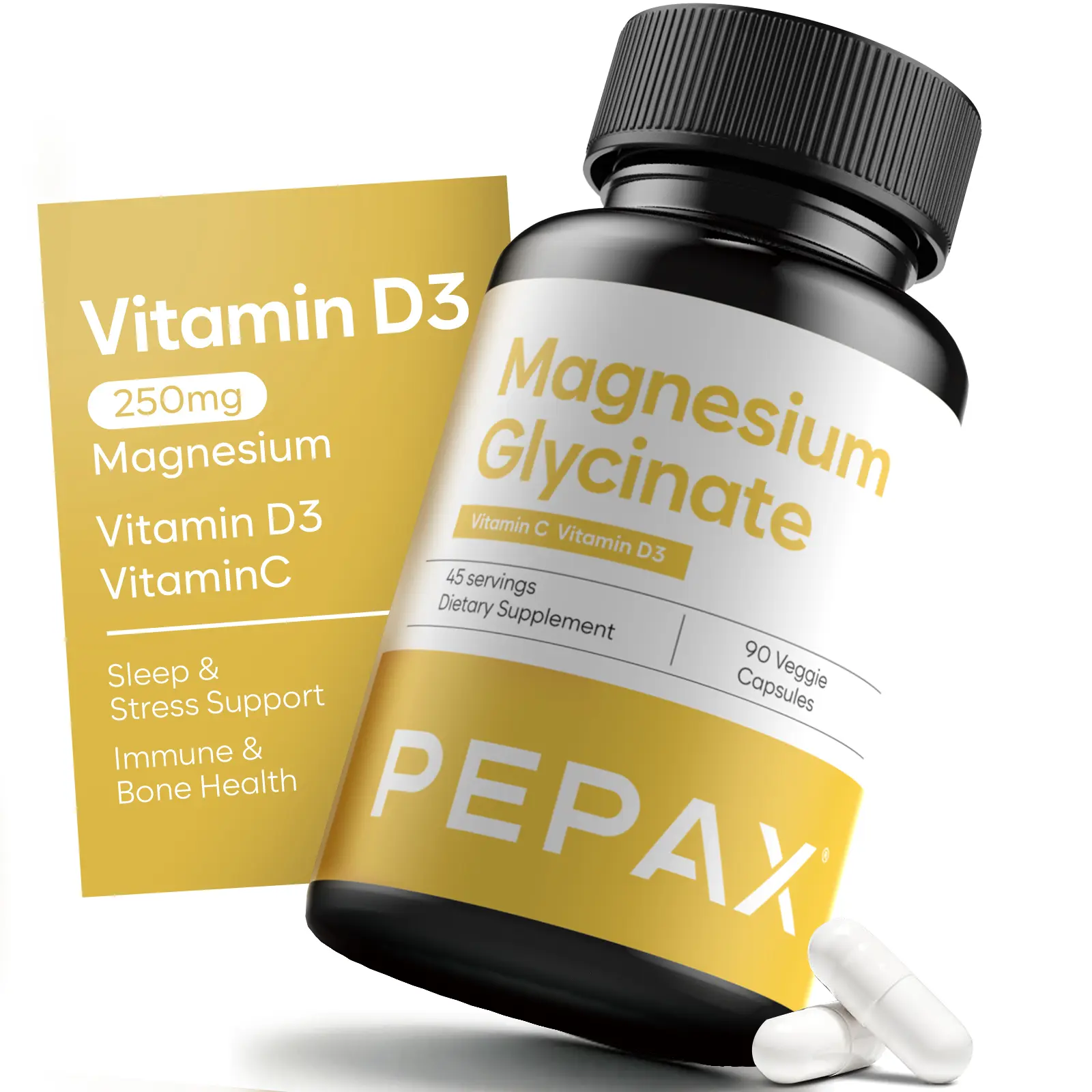 Magnesium Glycinate, Malate & Sulfate with Plant D3 & Vitamin C, Whole Food Based Formula, 90 Vegan Capsules