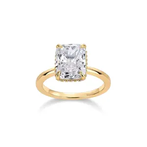 Golden 3.5CT Square Radiant Cubic Zirconia Engagement and Promise Ring for Women - Hidden Halo Ring
