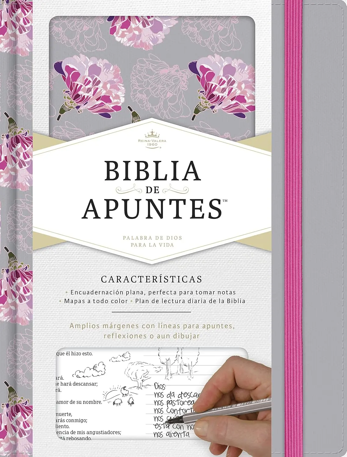Reina Valera 1960 Notetaking Bible, Grey and Pink Cloth Over Board Book, Spanish Edition Reading Materials (RVR 1960), Bible Study Supplies