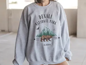 Denali National Park Alaska Sweatshirt Moose Crewneck Mountain Pullover Nature Sweater Gift Womens Apparel Vintage Clothing Hike Camp Shirt Cotton Womenswear