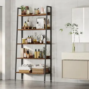 5 Tiers Bookshelf, 67" Tall Classical Modern Bookcase, Tall Display Shelves in Living Room/Home/Office, Industrial Metal Frame Book Storage Organizer for CDs/Books/Movies, Rustic Brown