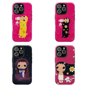 Y-Yuyy Y2K Cartoon Girl Phone Case Healing Cute Cartoon Phone Case Compatible for iPhone 17Promax 16 15 14 13 12 11 and for Samsung S21-S25 Perfect Gift For Lively Girl