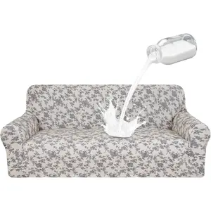 100% Waterproof Couch Cover for 3 Cushion Couch Sofa Pet Friendly Sofa Covers Washable for Dogs Stretch Printed Sofa Slipcovers Fitted Non Slip Furniture Protector (Beige & Black, Large)