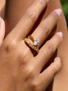 14K Gold Plated Cubic Zirconia Crossover Ring for Women - Simulated Diamond Open Twist Eternity Stacking Bands - CZ Statement Engagement Rings Stackable Engagement Ring