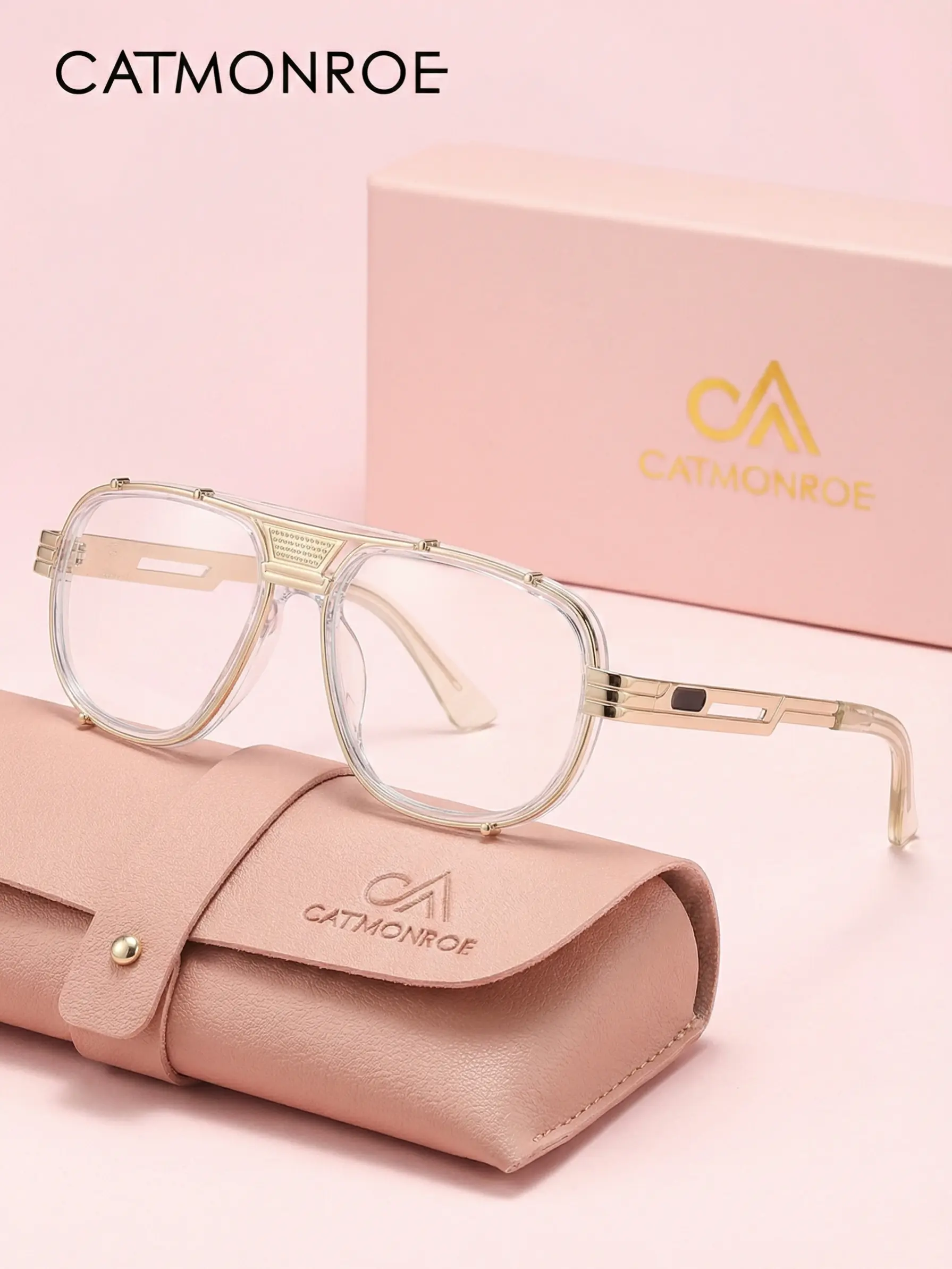 CATMONROE Light Luxury Punk Style Pc Material Square Frame Decorative Mirror Frame, Suitable For Both Men And Women, Suitable For Working From Home, Using Tv And Computer To Reduce Blue Light, Dating Accessories Stylish Square Frames