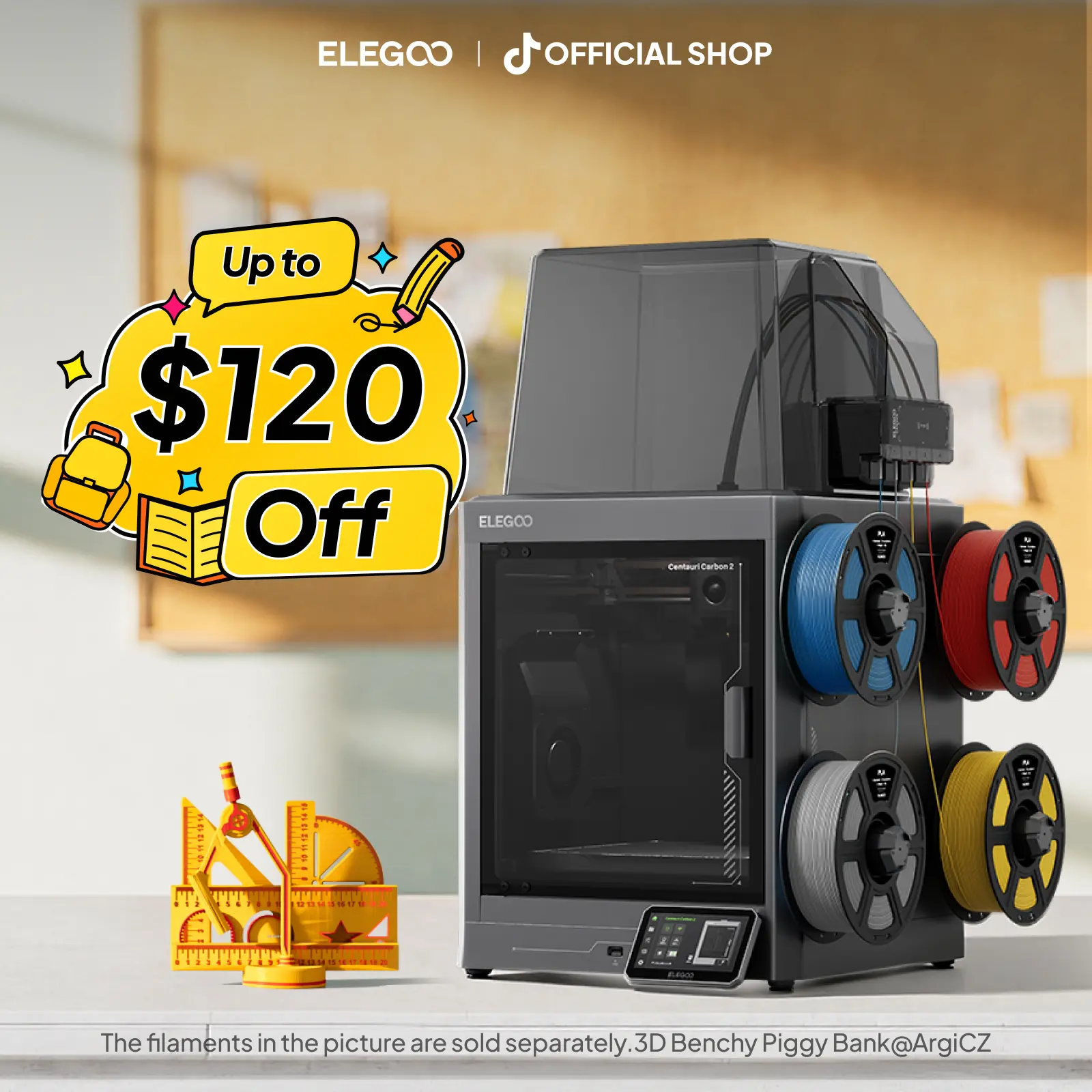 ELEGOO Centauri Carbon 2 Combo 3D Printer - Fully Auto Leveling, 500mm/s Fast Printing, CoreXY Structure, 256x256mm Large Build Area, Multicolor Capable, Beginner-Friendly Printer for Family Use | 3D Printing Supplies, tiktokshopbacktoschool, Smart Monito