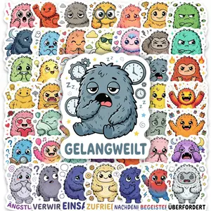 50 Colorful Cartoon Emotion Monster Stickers, Laptop Phone Case Water Bottle Skateboard Guitar Luggage Tablet DIY Decorative Stickers