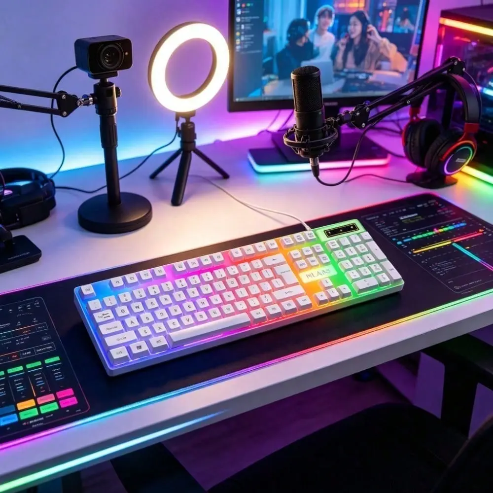 1pc 104-Key Wired Mechanical Gaming Keyboard, Rainbow Backlit Tactile, Ergonomic Full-Size USB Keyboard for Indoor Leisure Use with Computers, Laptops