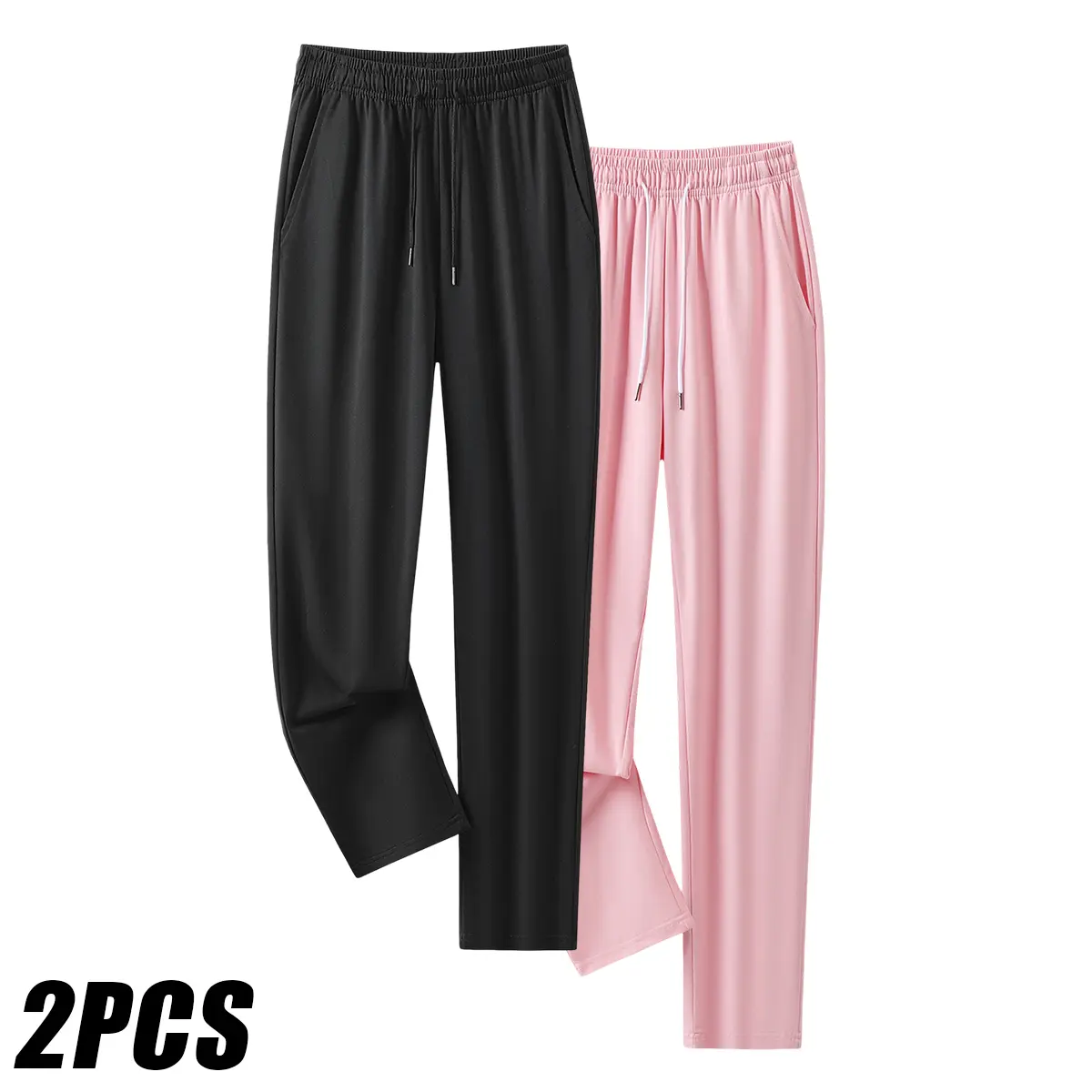 JOGWAVE Women’s 2PCS Straight-Leg Sweatpants for Women, Elastic Drawstring Waist, Soft Loose Casual Long Pants with Side Pockets, Lightweight Loungewear Bottoms, Fashionable for Lady’s Home & Street Use