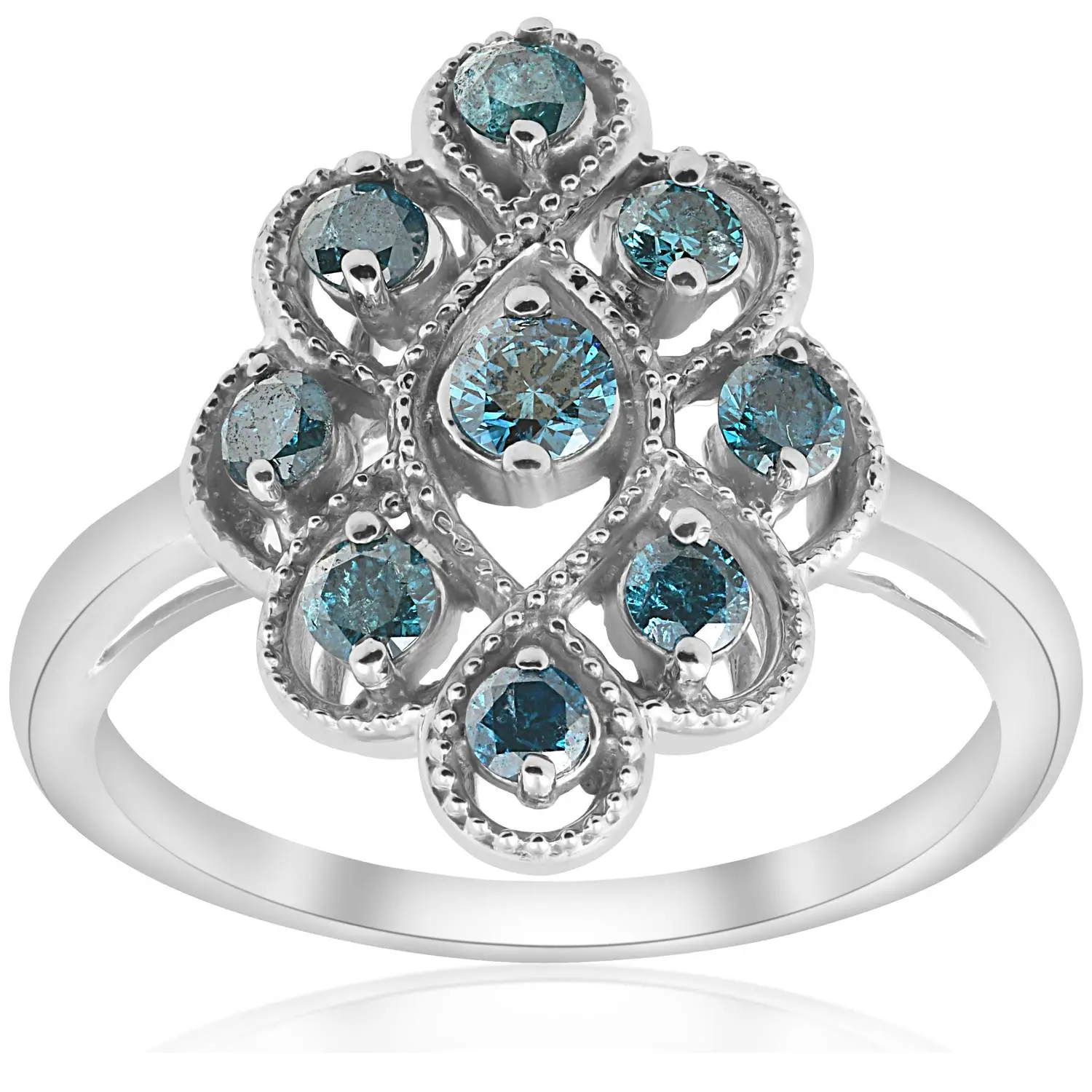 5/8ct Vintage Blue Diamond Ring 14K White Gold