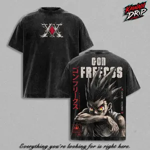 Vintage Washed Hunter x Hunter Gon Freecss T-Shirt - Oversized Heavyweight Anime Graphic Tee - Unisex HxH Streetwear Aesthetic - Soft Cotton Gift for Fans, Street Style Casual Top, Anime Merch Trendy Apparel - Unique Retro Dark Wash Design