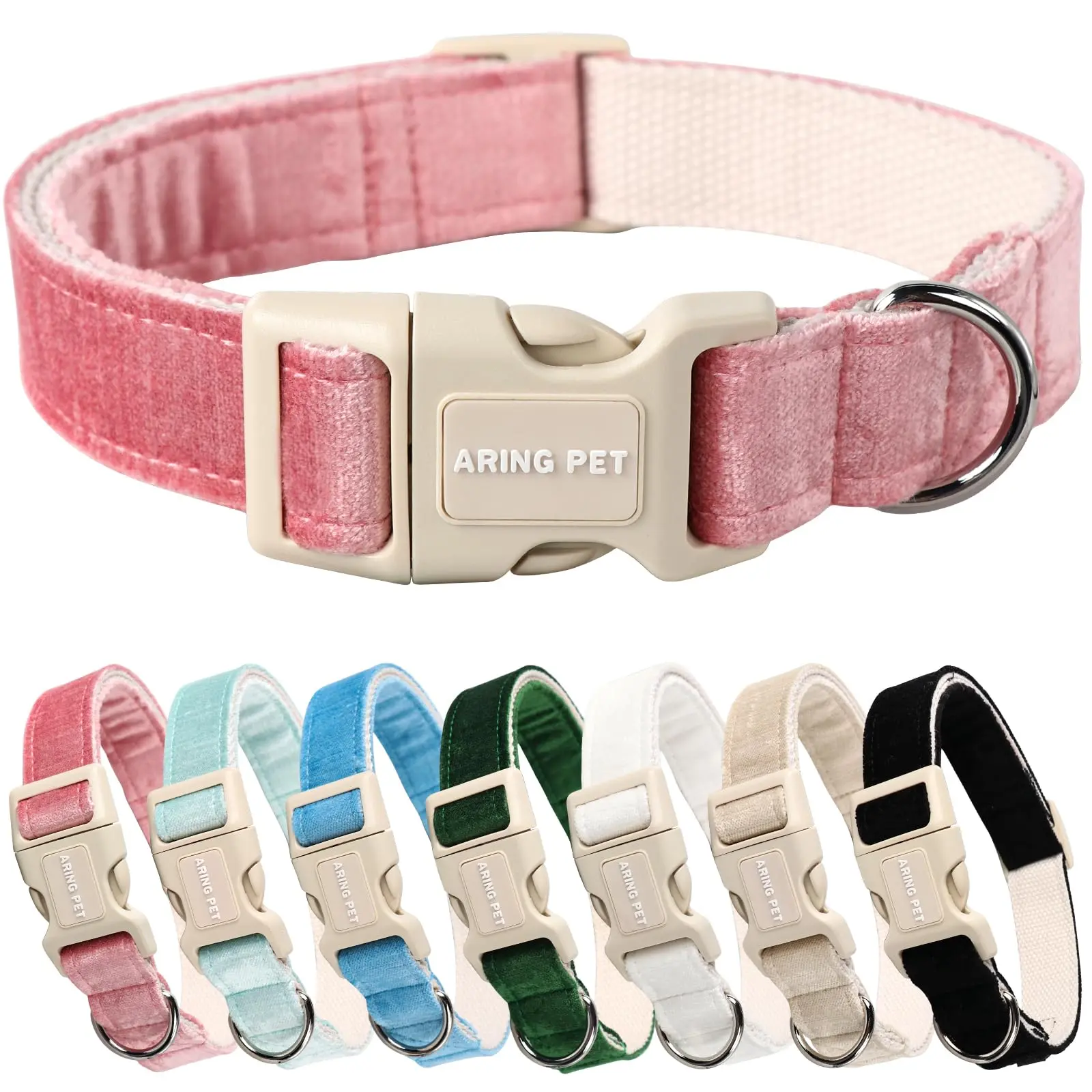 Aring Pet Dog Collar with Leash - Lightweight Cotton & Velvet, Adjustable Roll Buckle, Quick-Release Buckle, Hand Wash Only, Daily Wear Collars & Harnesses for Small to Large Dogs (Wedding, Birthdays)
