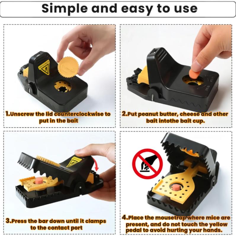 New Upgraded Version Cheese-Shaped Mouse Rat Traps Large-4 Pack for Home Kitchen & Living Room Effective Rodent Control Safe for Households & Kitchen