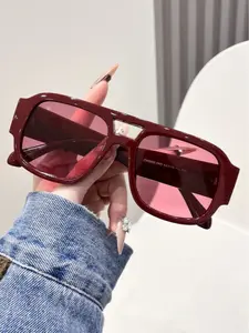 Women's Frame Fashion Glasses, Summer Beach Accessory, Casual Style Preppy Style Large Pilot Sunglasses, Decorative Lenses, Perfect for Outdoor Wear