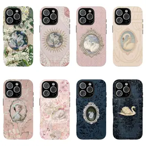 Rococo Swan Print Smartphone Casing, Soft Romantic Aesthetic Cellphone Accessory, Coquette Lace Cover for iPhone 11-17 & Samsung S21-S26, Ideal Holiday Gift for Compatible Devices