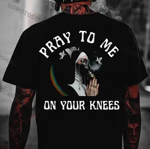 PRAY TO ME ON YOUR KNEES Praying Gas Mask Nun Print Men's T-Shirt