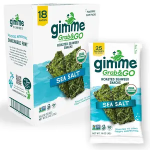 Seaweed Grab & Go Organic Premium Roasted Seaweed Snacks, Sea Salt, 18 Count Trayless, Keto, Vegan, Gluten-Free, Great Source of Omega3s and Iodine, Healthy On-The-Go Snack for Kids and Adults