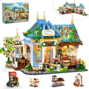 Flower Café House Building Set with LED, 1520 PCS Botanical Coffee Architecture with Openable Design, Floral Bakery Construction Model for Home Decor, Gift for Adults Women Teens Girl Boy 12+