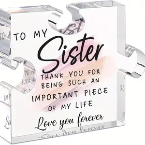 Sister Gifts from Sister - Unique Sister Birthday Acrylic Puzzle-shaped Plaque Desk Decorations Present for Sister Thanksgiving Christmas Wedding and Mother's Day Gifts from Sister Brother，Centerpieces