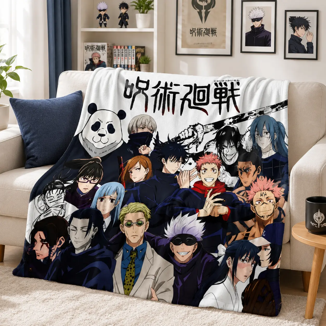Jujutsu Kaisen Gojo Sukuna Yuji Itadori Anime Blanket Character Throw Blanket Cozy Warm Nap Blanket Kids Adults Bedroom Sofa Travel Home Decor Aesthetic Room Decor Movie Night Multi Size Anime Fan Gift Birthday Christmas Halloween TikTok Trending Blanket