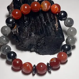 Carnelian,Labradorite, Black Tourmaline, and Hematite Crystal Healing Bracelet. 8mm Also available in 10mm