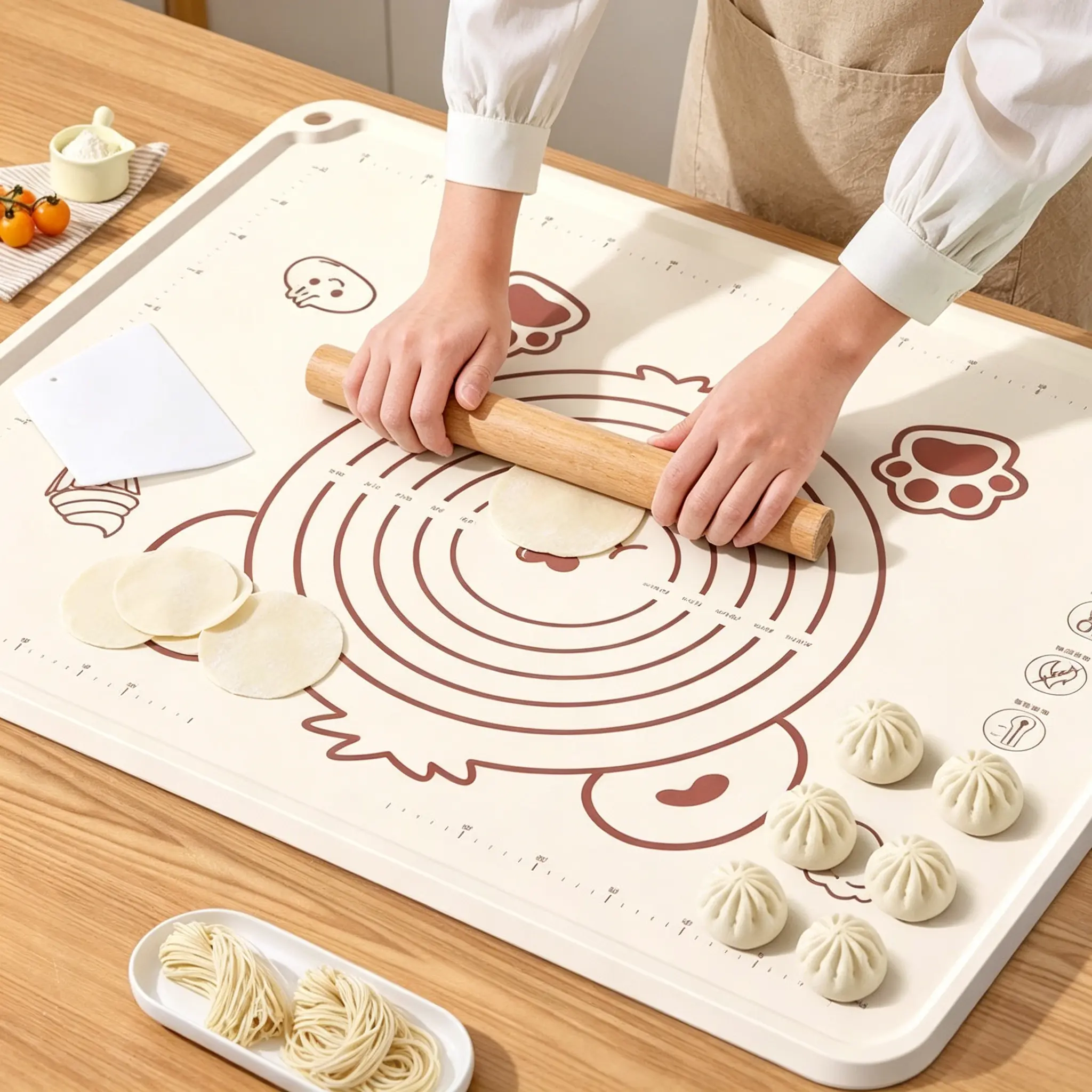 Premium Food-Grade Silicone Pastry Mat | Cute Bear-Pattern, Non-Stick, Extra-Thick Baking Mat with Dough Scraper (27.56x19.69") | Safe for Rolling Pizza, Dumpling Dough and All Your Baking Needs