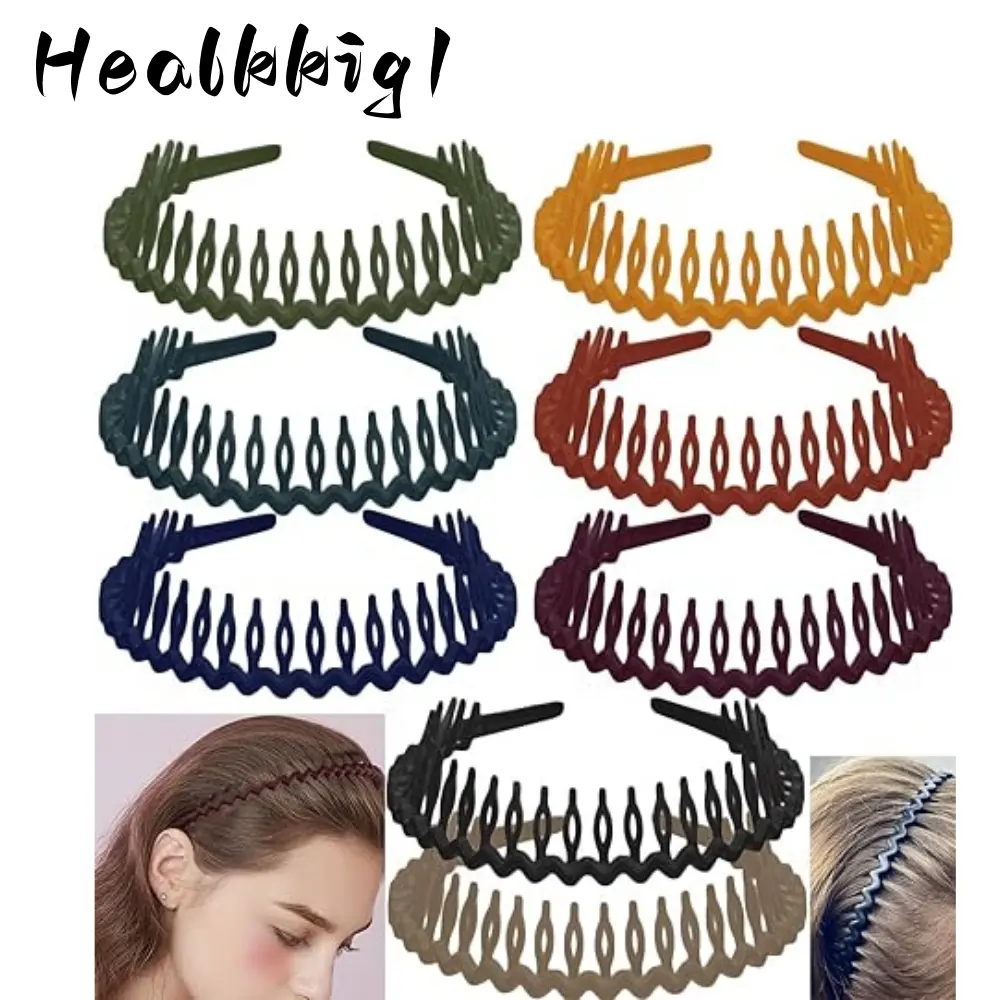 8 Pack Fashionable Skinny Plastic Headbands for Women, Multi-Color Set with Non-Slip Toothed Combs for a Secure, Comfortable Hold