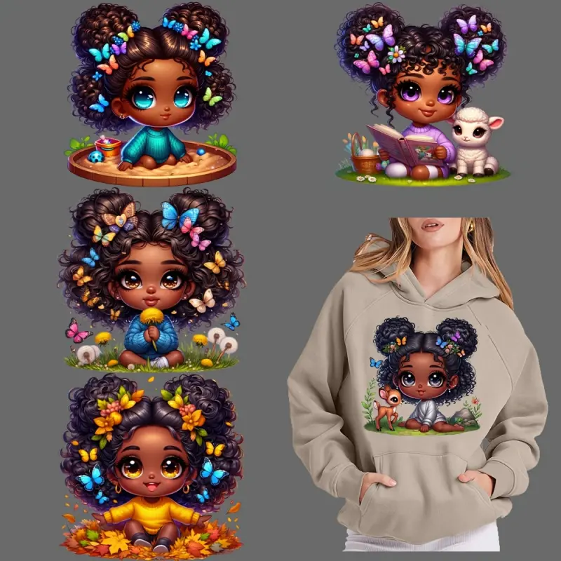 6 PCS Cute African Girl Heat Transfer Vinyl Stickers Multi Color Plastic HTV Patches for T Shirts Masks Jeans Backpacks Washer Resistant DIY Decals DIY Craft Embellishments DIY Craft Supplies