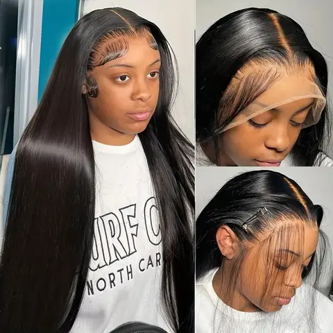 13x4 Lace Front Wigs Human Hair for Women 180 Density HD Transparent Straight Lace Front Wigs Human Hair Pre Plucked Lace Frontal Wigs Natural Black Color 12-40 Inch
