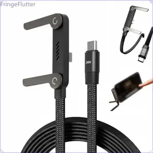 2026 New Type‑C 240W Super Fast Charging Cable with Invisible Stand | 2‑in‑1 Cord & Phone Holder for Gaming, Office, Car & Travel | Compatible with iPhone, Samsung & All Type‑C Devices