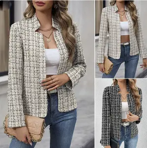 [LTO]Women'S Plaid Print Double Button Flap Detail Lapel Trendy Blazer, Casual Long Sleeve Outerwear For Fall & Winter, Ladies Clothes For Work Office Business, Elegant