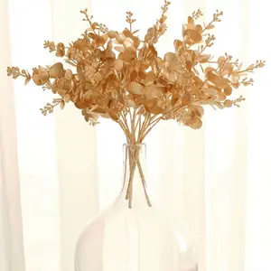 4-Pack Artificial Eucalyptus Leaves Decor 12" Metallic Gold