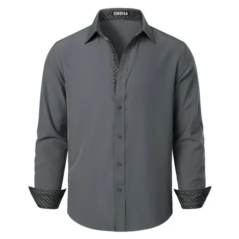 ZEROYAA Men's Regular-Fit Stretch Wrinkle-Free Long-Sleeve Button-Up Dress Shirt - Soft Stylish Fabric Top, Long Sleeve Tops for Work, Party, Wedding, Casual Business Menswear