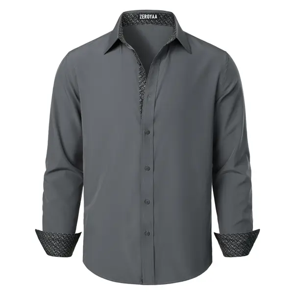 ZEROYAA Men's Regular-Fit Stretch Wrinkle-Free Long-Sleeve Button-Up Dress Shirt - Soft Stylish Fabric Top, Long Sleeve Tops for Work, Party, Wedding, Casual Business Menswear