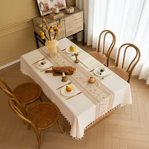 European tablecloth waterproof and oil-proof dining table cloth mat imitation cotton and linen light luxury high-end thickened coffee table table mat multi-size multi-color rectangular tablecloth