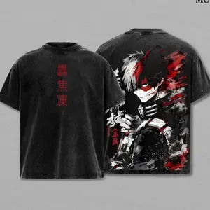 Todoroki Shouto My Hero Academia The Movie Tee Washed – Half Cold Half Hot Vintage Washed Oversized Heavy Cotton Unisex Anime Manga T-Shirt, Double Printed Retro Streetwear Top Gift for Hero Fans SQJ