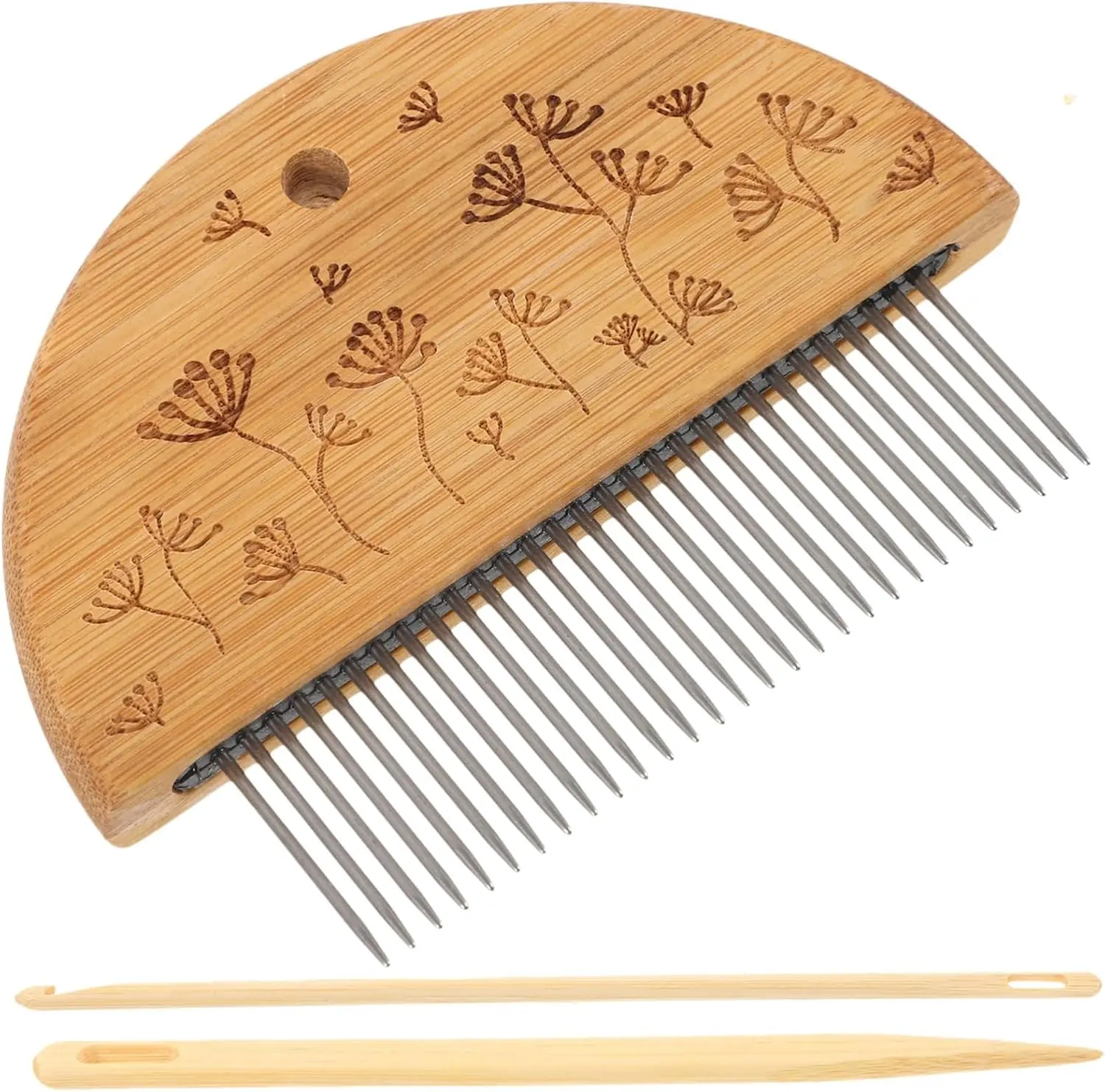 Angoily Weaving Comb Set, Wood Knitting Loom Tool with Large Eye Needle and Crochet Hook for Tapestry Wall Hanging, DIY Craft Hand Looming Accessories for Beginners Gift