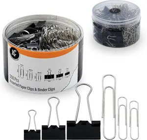 350 Pack Paper Clips and Binder Clips Set by Luxurecourt - Binders & Paperclips Assorted Sizes in Container with Compartments, Silver Paper Clips