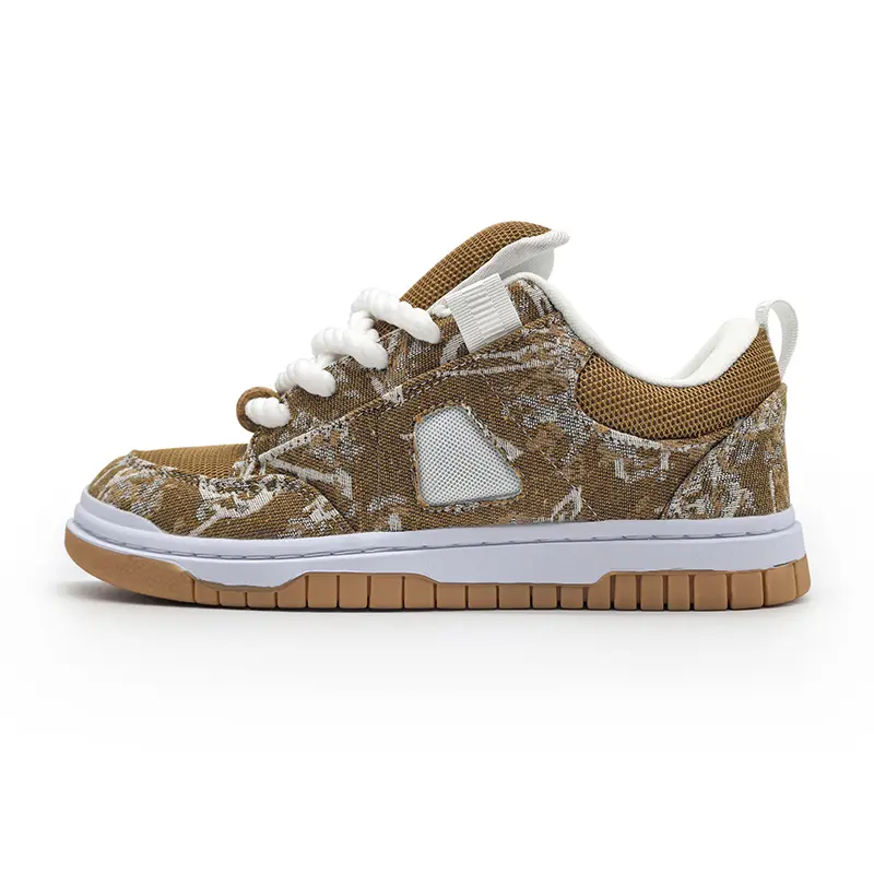 shoes to buy 2026， sneakers for men Unisex Brown Abstract Print Mesh Chunky Bread Skate Sneakers, Soft Padded Thick Tongue, Thick Twisted White Rope Laces, Roomy Relaxed Fit Casual Footwear For Daily Streetwear  penny items sale，y2k sneakers