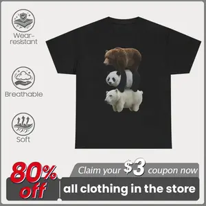 Stacked Bears Brown Bear Panda Polar Bear Graphic T-Shirt, Cute Wildlife Animal Stack Print Casual Short Sleeve Tee, Nature Zoo Aesthetic Casual Apparel, Soft Breathable Cotton Daily Wear Top, Cool Street Wear Shirt For Men Women Animal Lovers Gift