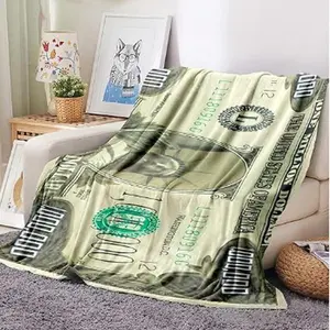 Soft Plush Fleece Flannel LinenGreen Money Printed Fleece Designed Novelty Throw Couch Sofa Picnic Pool Beach Bed Spread Blankets