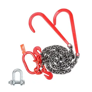 3/8 Inch By 3 Foot G80 Tow Chain With J Hook, V-Chain Bridle Grab Hook Wrecker, Heavy Duty Recovery Chain Assembly, 15,600 Lb Working Load Limit, Grade 80, Weather Resistant, Ideal For Towing And Vehicle Recovery