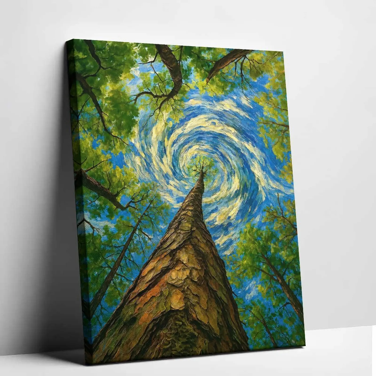 Impressionist Forest Tree Canvas Wall Art Swirling Blue Sky Poster Print Vibrant Nature Landscape Graphic Art Canvas Painting Unique Creative Picture Aesthetic Home Office Living Room Wall Decor Artwork