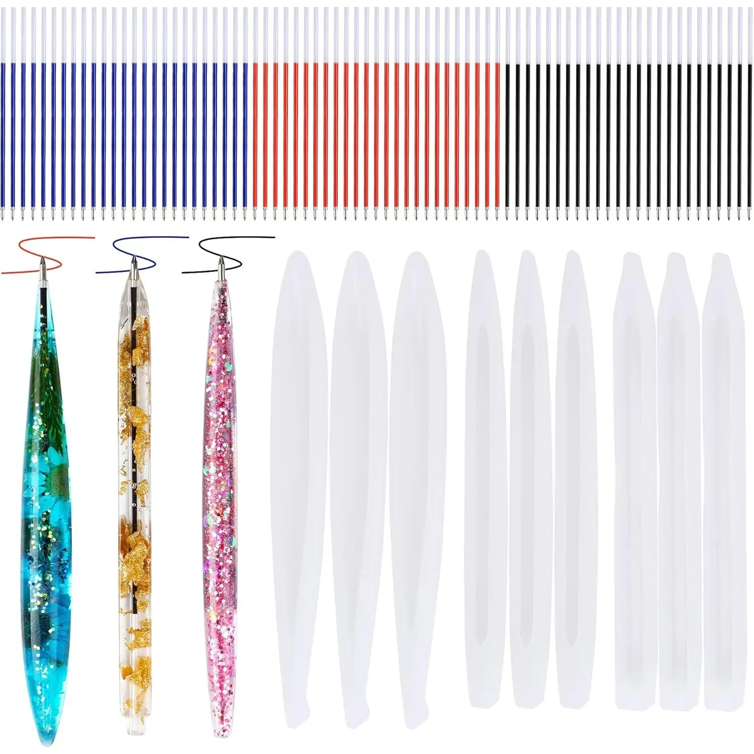 9 Pcs Epoxy Resin Molds Set with 75 Ink Pen Refills,Ballpoint Pen Silicone Molds Resin Casting Molds for DIY Resin Crafts Making,Christmas Party Gifts,Hand Tools Kits