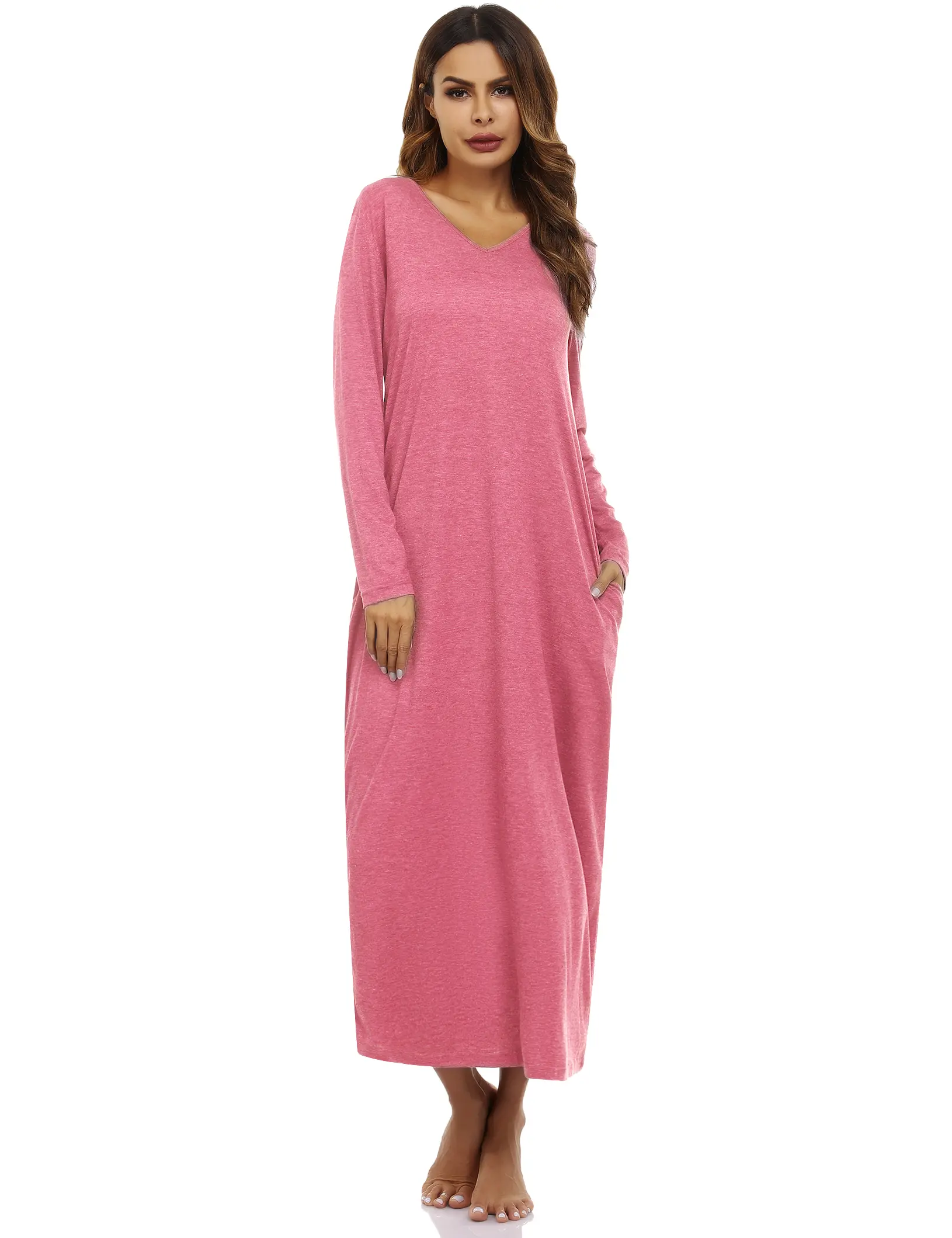 Christmas Gifts for Her - Plus Size Women's Long Sleeve Cotton Nightgown,  V-Neck Full Length Sleep Shirt with Pocket, Cozy Sleepwear & Holiday Pajamas  Birthday Womenswear - TikTok Shop