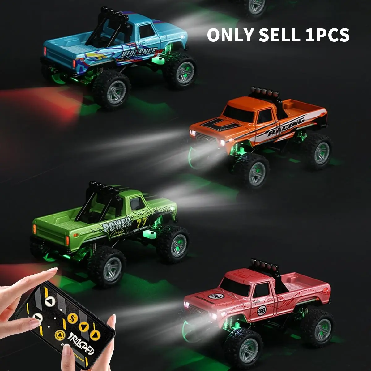 1/64 Mini RC Off-Road Truck, Metal Off-Road Scooter with Trailer, 2.4GHz Remote Control All-Terrain Vehicle, USB-C Charging, Indoor Outdoor Toy, RC Cars, Remote Control Trucks, Remote Controlled Vehicle