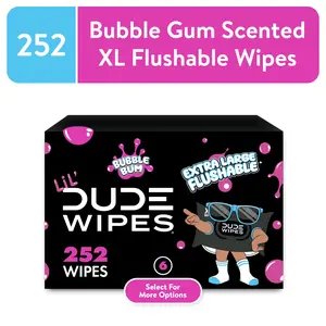 DUDE LiL' Wipes, Extra Large Bubble Bum Flushable Wet Wipes for Kids, Bubble Gum Scent, 252 Count, 6 Pack